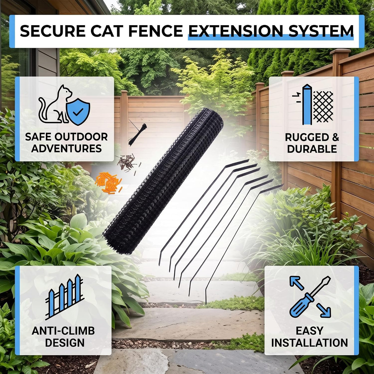 Cat Fence Outdoor Barrier 10m/33FT Anti-Climbing Curved Fence Topper