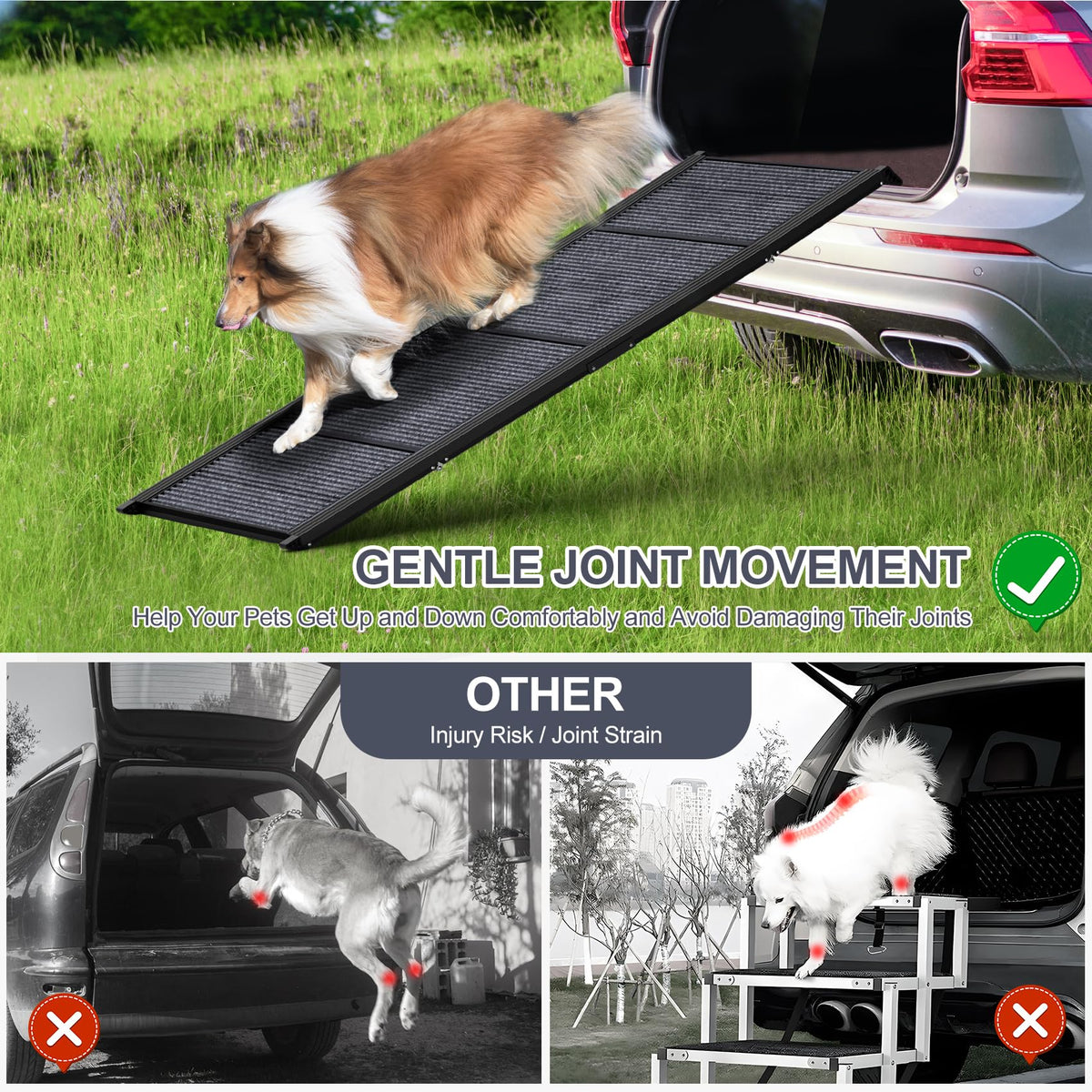 HerCcreta wigge Dog Ramp for Car 63" L × 17" W, Pet Ramp for Truck Foldable
