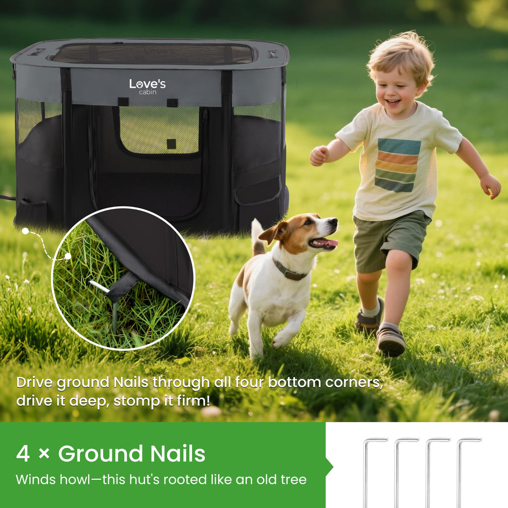 Love's cabin Pet Puppy Dog Playpen, Small Dog Tent Crates Cage Indoor/Outdoor, Portable Exercise Playpen for Cat, Foldable Pop Up Dog Kennel Playpen with Carring Case (S, Grey)