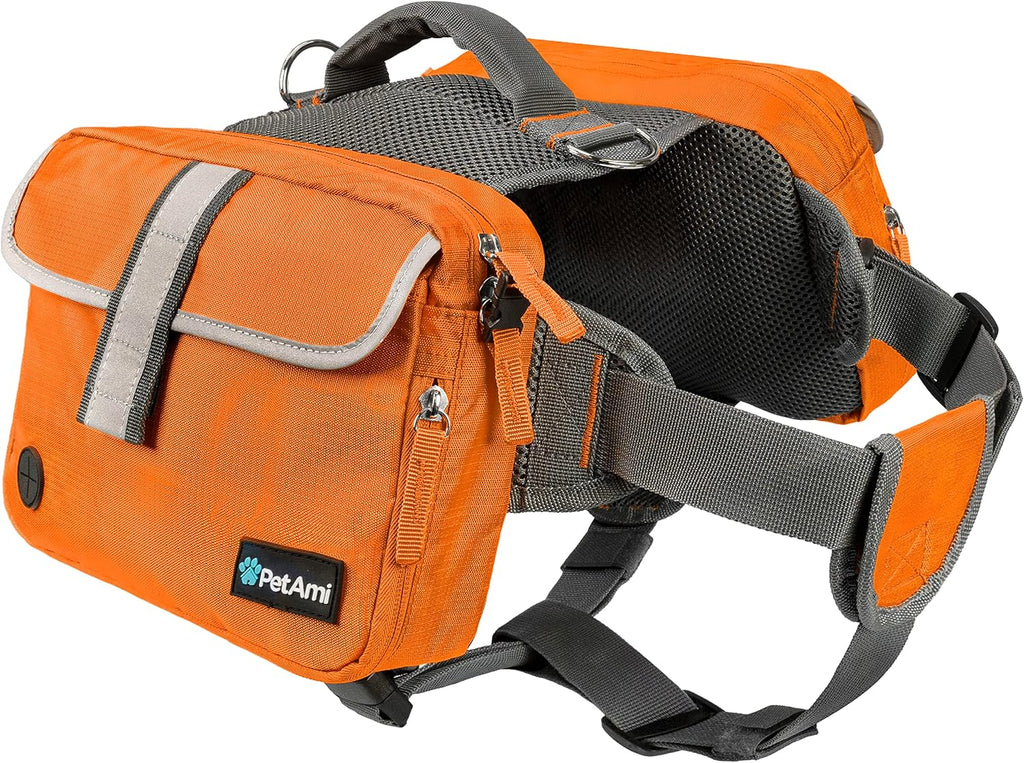 PetAmi Dog Backpack for Medium Large Dogs, Saddle Bag (Orange, Large)