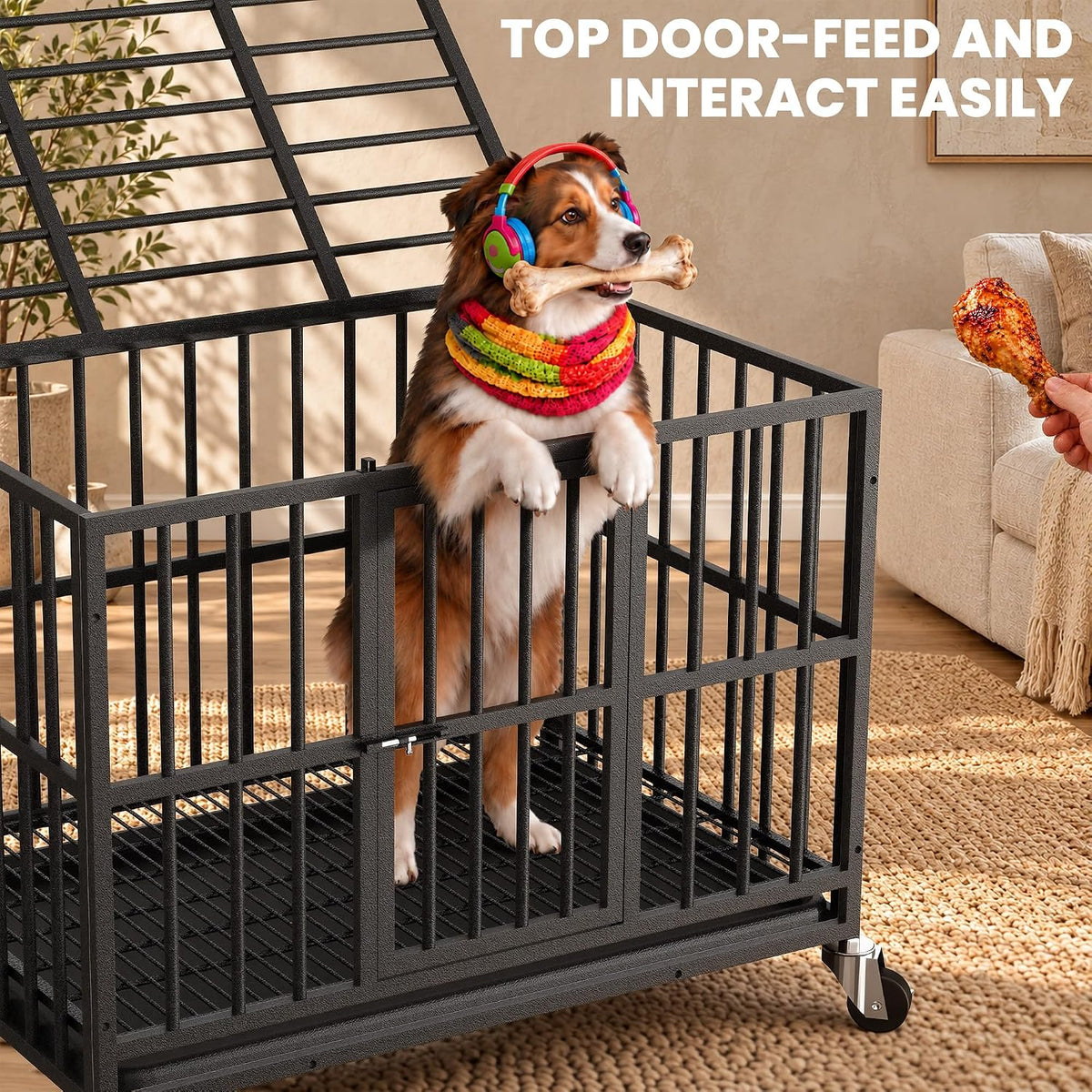 38 Inch Indestructible Dog Kennel,Heavy Duty Dog Crate for Large Dogs,Black