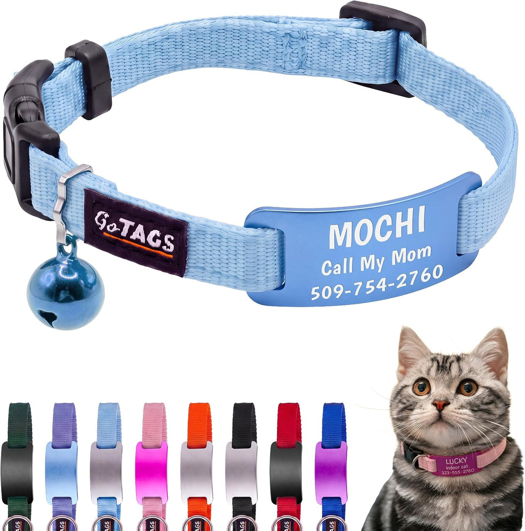 GoTags Cat Collar Personalized, Reflective Collar with Bell & Nameplate
