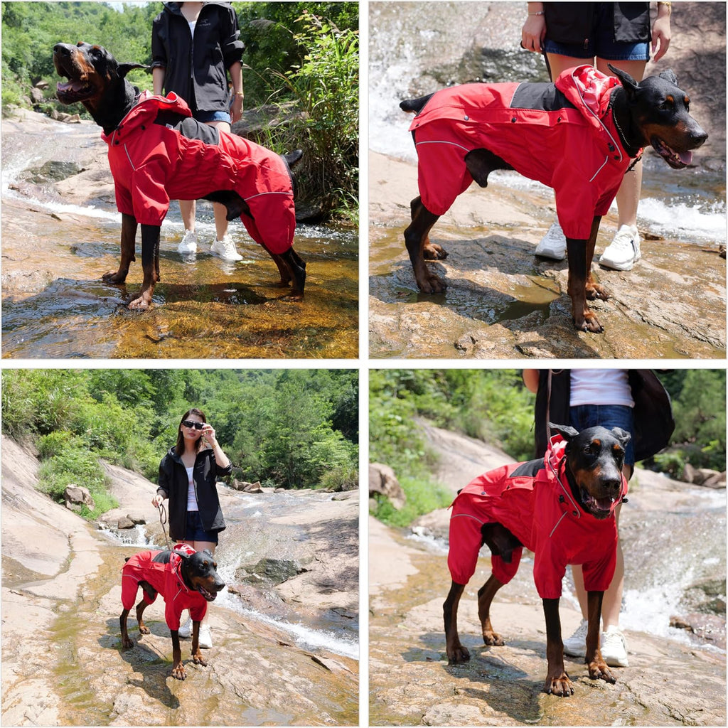 LOVELONGLONG Fleece-Lined Dog Raincoat with Removable Hood – Waterproof Winter Full Body Dog Jacket – Windproof Snowproo