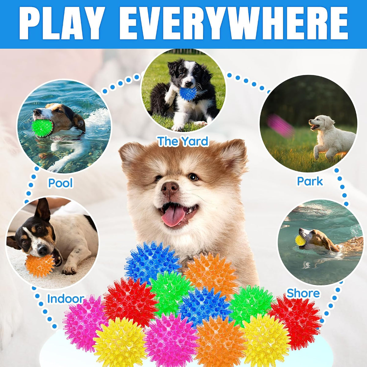 LECHONG 12-Pack Squeaky Spiky Dog Balls, 2.5" Balls for Small Medium Dogs