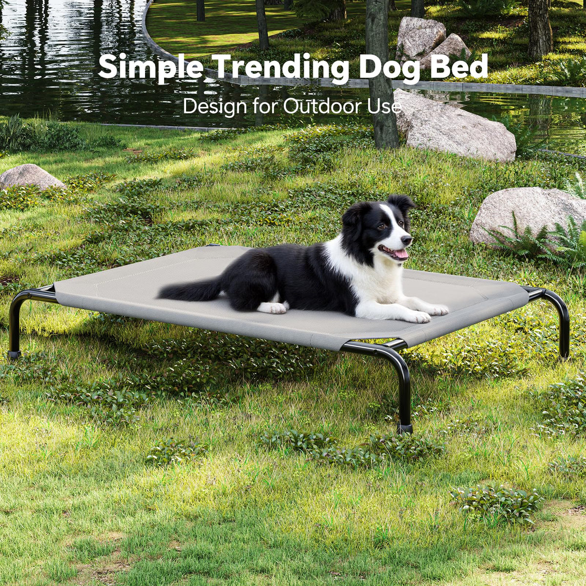 Simple Trending Raised Dog Bed for Large Dogs, Waterproof XL Dog Cot, Grey