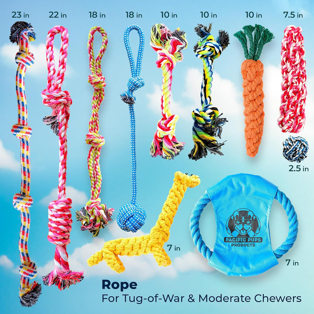 Pacific Pups Products Dog Rope Toys for Medium Dogs, 11 Pack