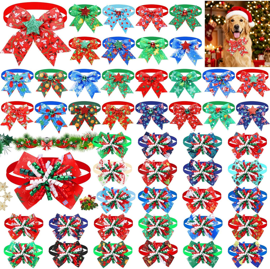Huhumy 50 Pcs Fall Dog Bowties Bulk Thanksgiving Pet Grooming Bows