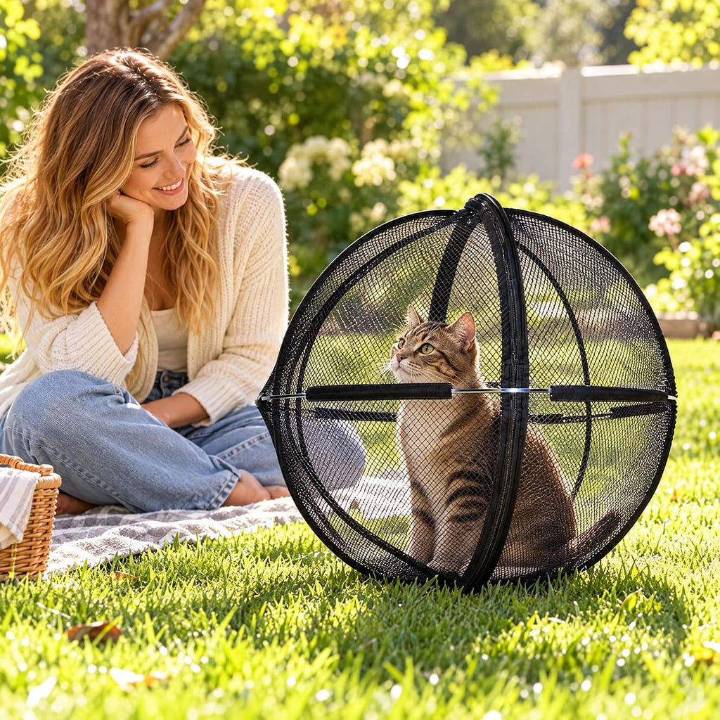 Outdoor Cat Enclosure, Cat Hamster Ball ，360° Panoramic Rolling Cat Playpen