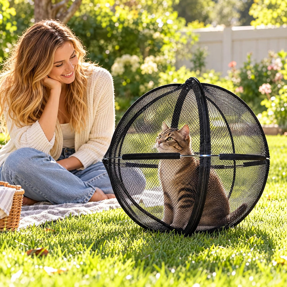 Outdoor Cat Enclosure, Cat Hamster Ball ，360° Panoramic Rolling Cat Playpen