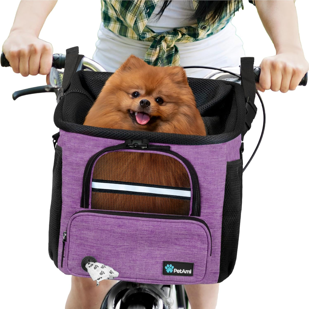 PetAmi Dog Bike Basket, Soft-sided Ventilated Pet Carrier Backpack, Black