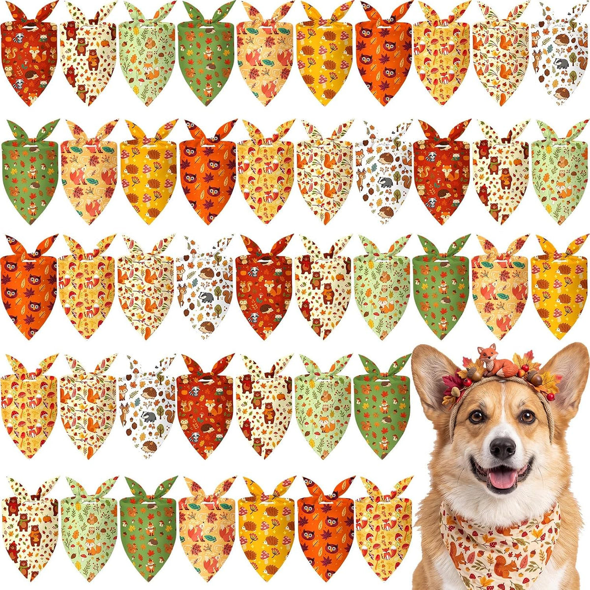 Weewooday 50 Pcs Fall Thanksgiving Plaid Dog Bandanas Bulk for Large