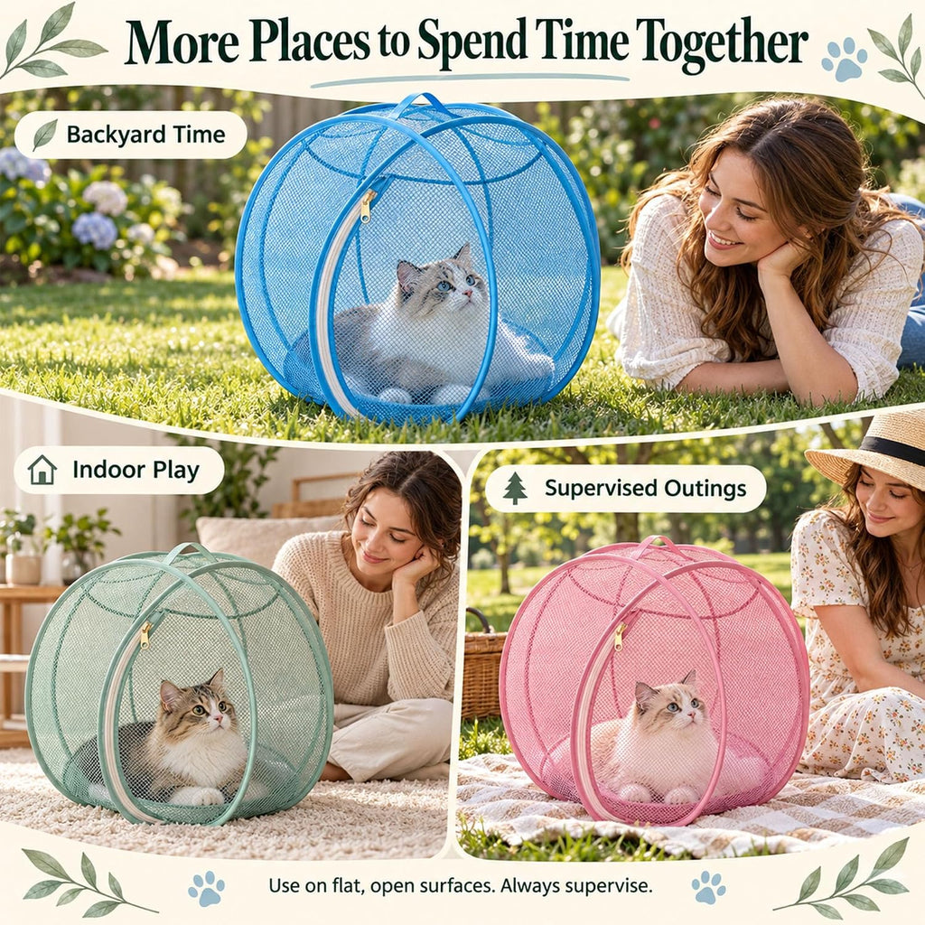 Cat Hamster Ball for Outside, Pop-Up Rolling Cat Playpen (Black)