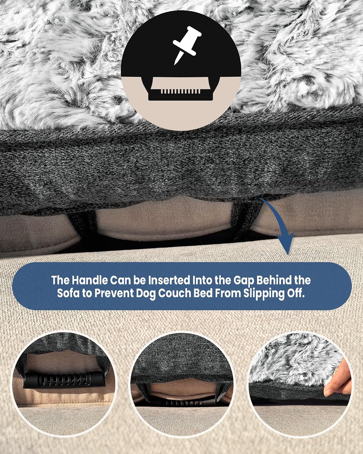 Calming Dog Bed for Couch with Cozy Raised Edge, 41x37 Inch, Grey