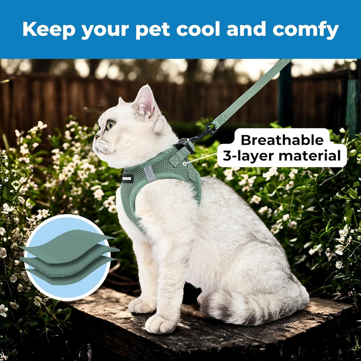 Voyager Step-in Air Cat Harness & Leash Set - Moss Green, XS