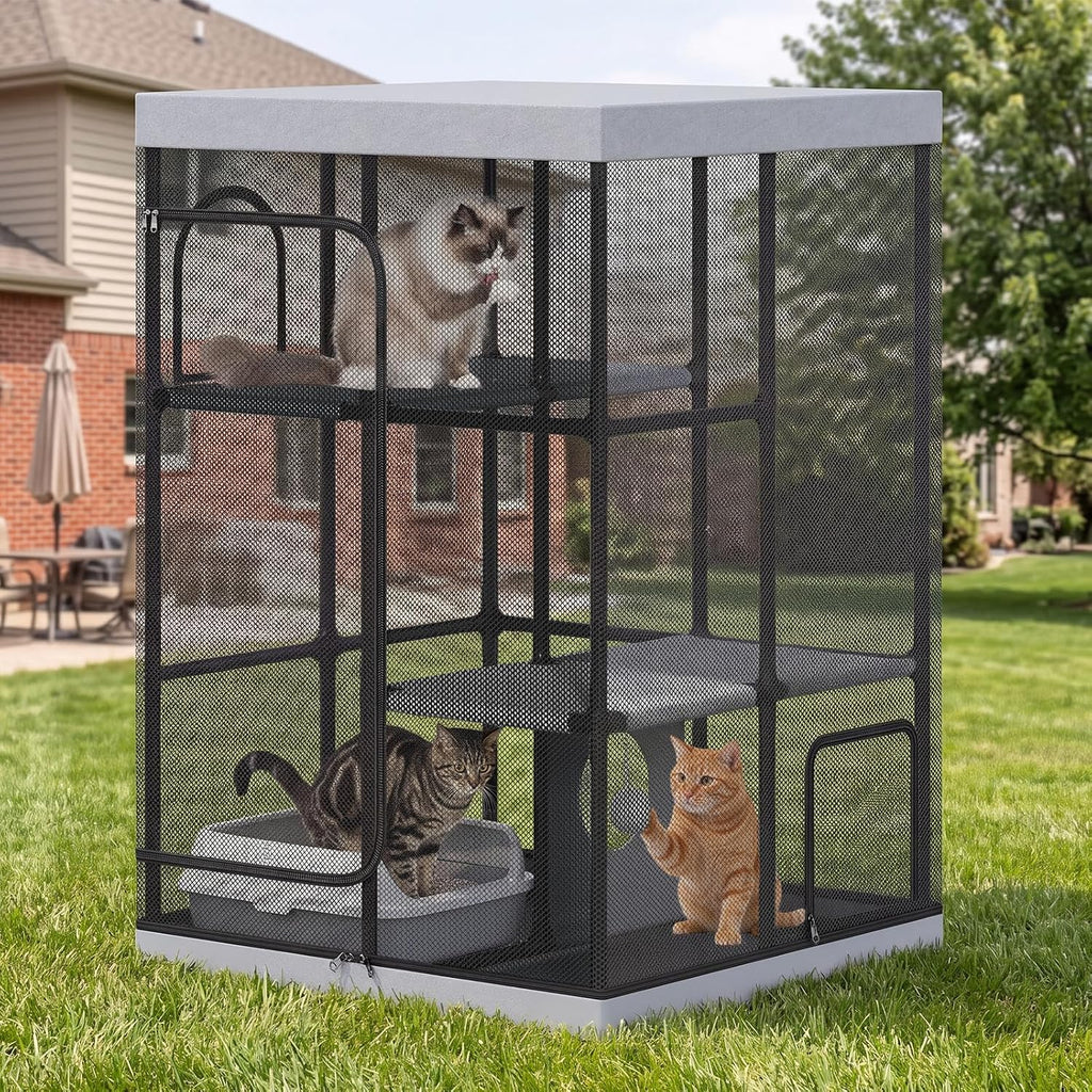 Large 3 -Tier Catio Outdoor Cat Enclosures Weatherproof, 51" H