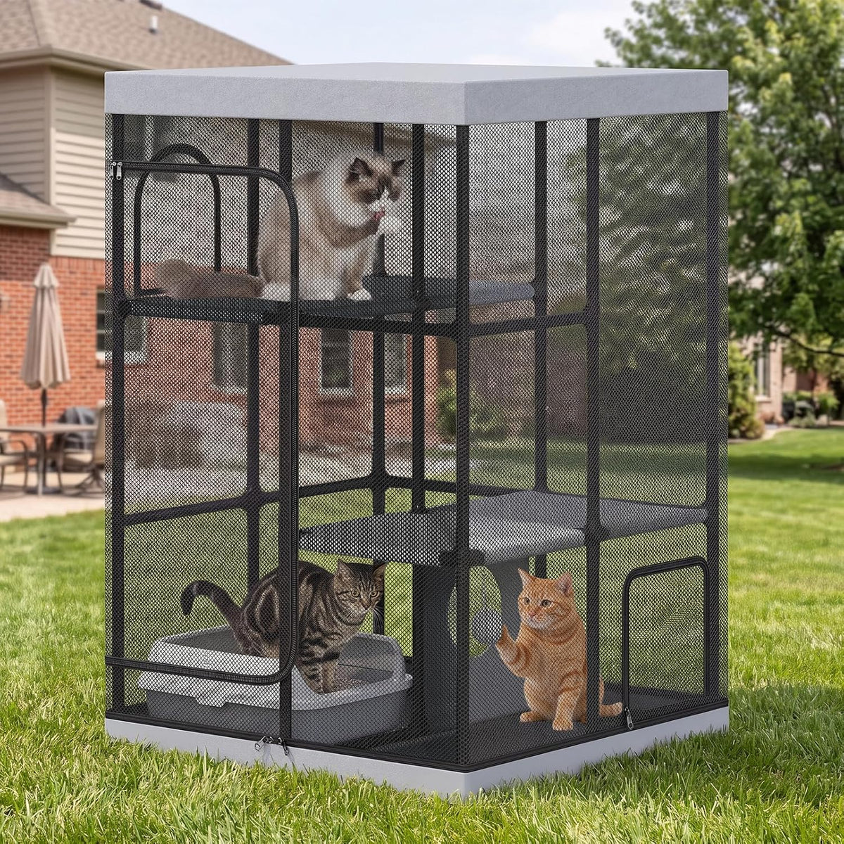Large 3 -Tier Catio Outdoor Cat Enclosures Weatherproof, 51" H