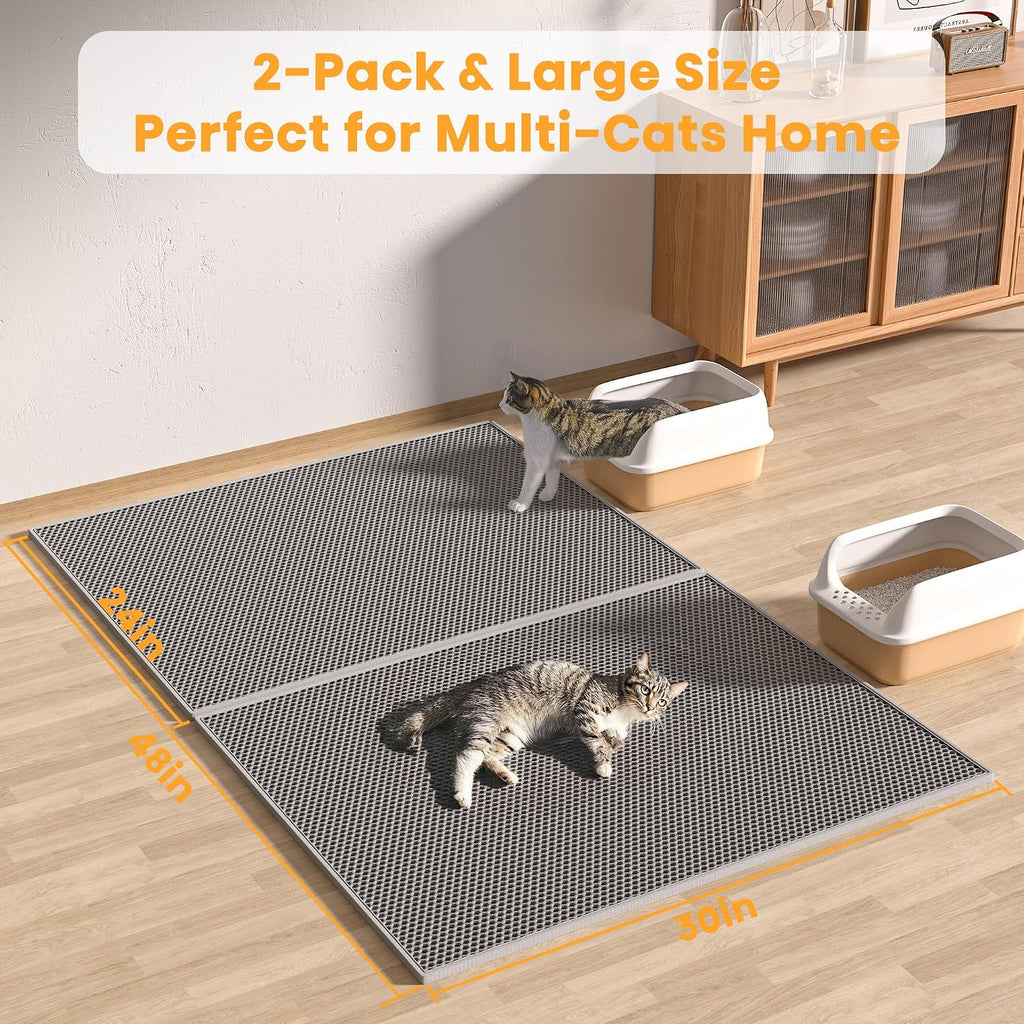 Pieviev 2 Packs Cat Litter Mat Double Layer Waterproof Urine Proof Trapping Mat (30''X24'', Gray)