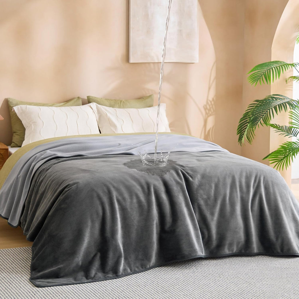 Bedsure Waterproof Blanket for Bed Soft Flannel Fleece, Queen 86"x90" Grey