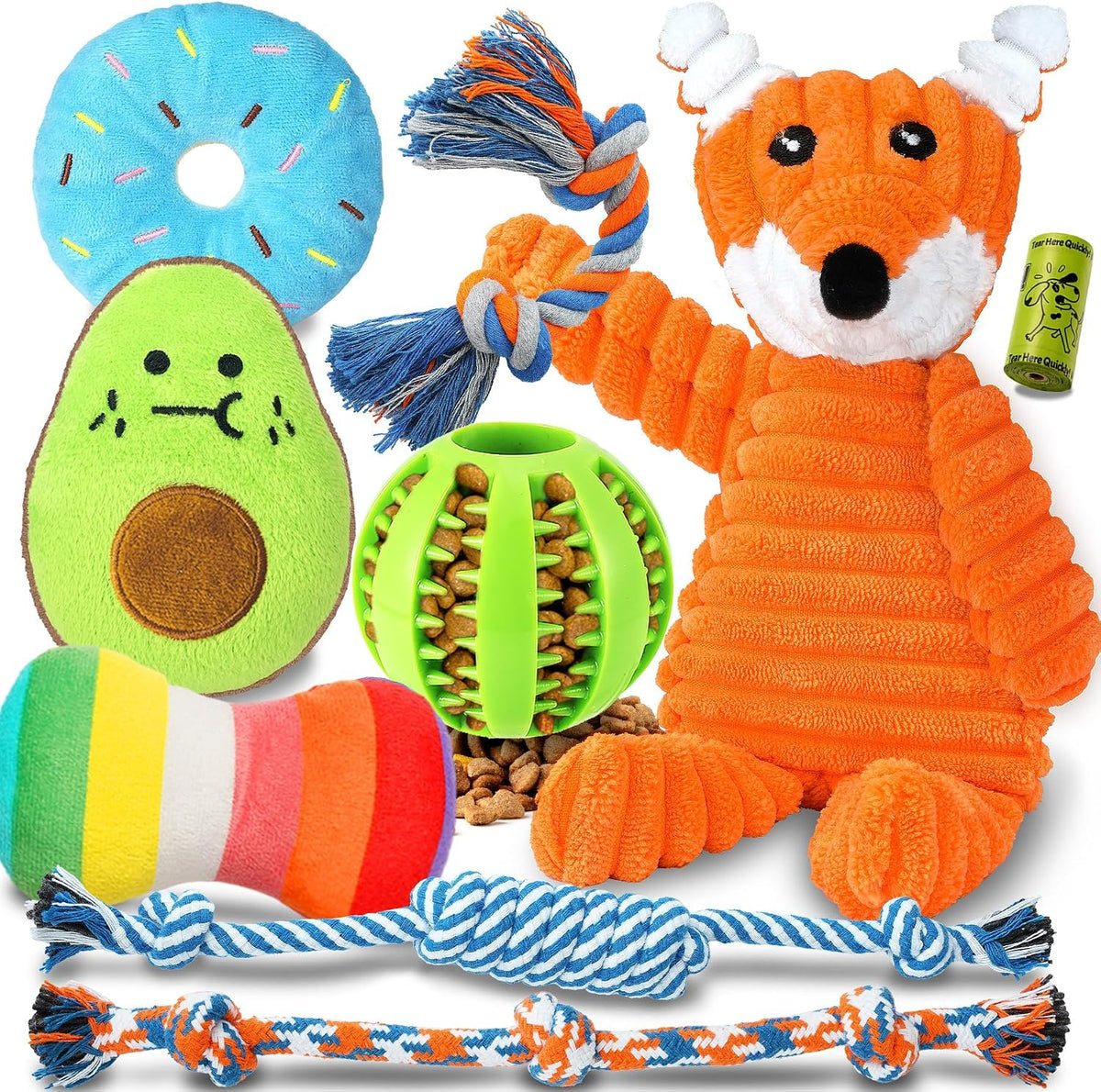 Zeaxuie 9 Pack Luxury Puppy Toys for Teething Small Dogs, Puppy Chew Toys with Cute Squeaky Dog Toys, Ball and More Rope