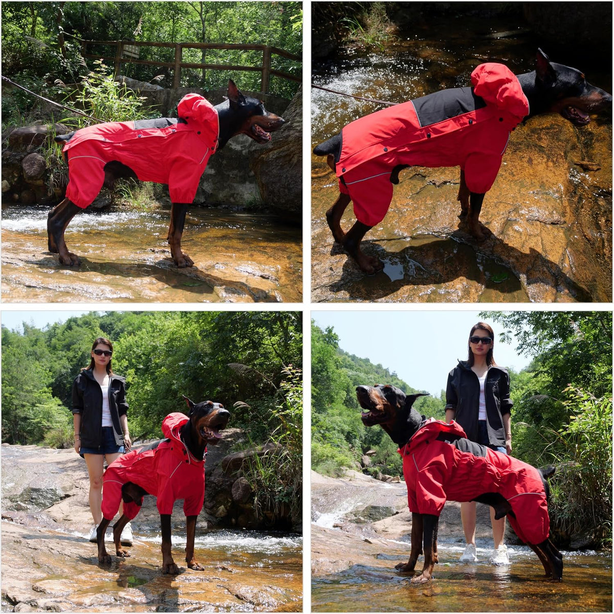 LOVELONGLONG Fleece-Lined Dog Raincoat with Removable Hood – Waterproof Winter Full Body Dog Jacket – Windproof Snowproo