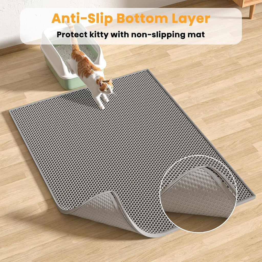 Pieviev 2 Packs Cat Litter Mat Double Layer Waterproof Urine Proof Trapping Mat (30''X24'', Gray)