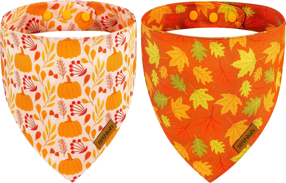 Halloween Dog Bandanas - 2 Pack Purple Dog Bandana with Snap Button | Reversible Pet Scarf for Boy & Girl | Premium Dura