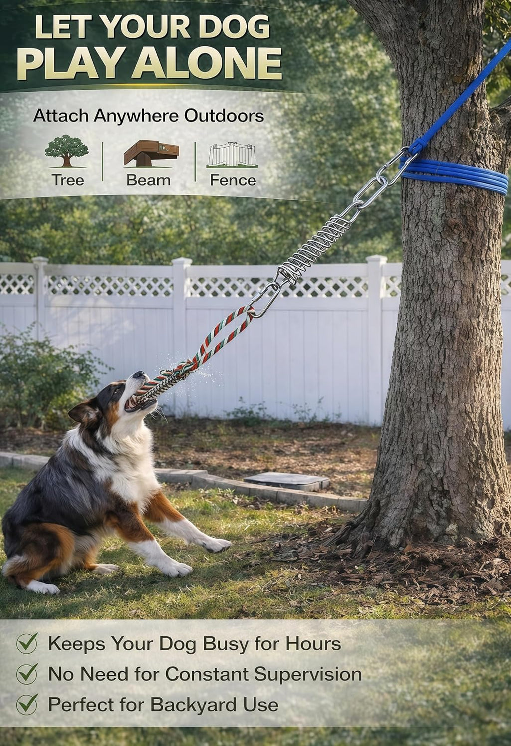 HOPET Dog Outdoor Bungee Hanging Toy, Tether Tug of War Toys for Medium to Large Dog to Exercise, Durable Interactive Tu
