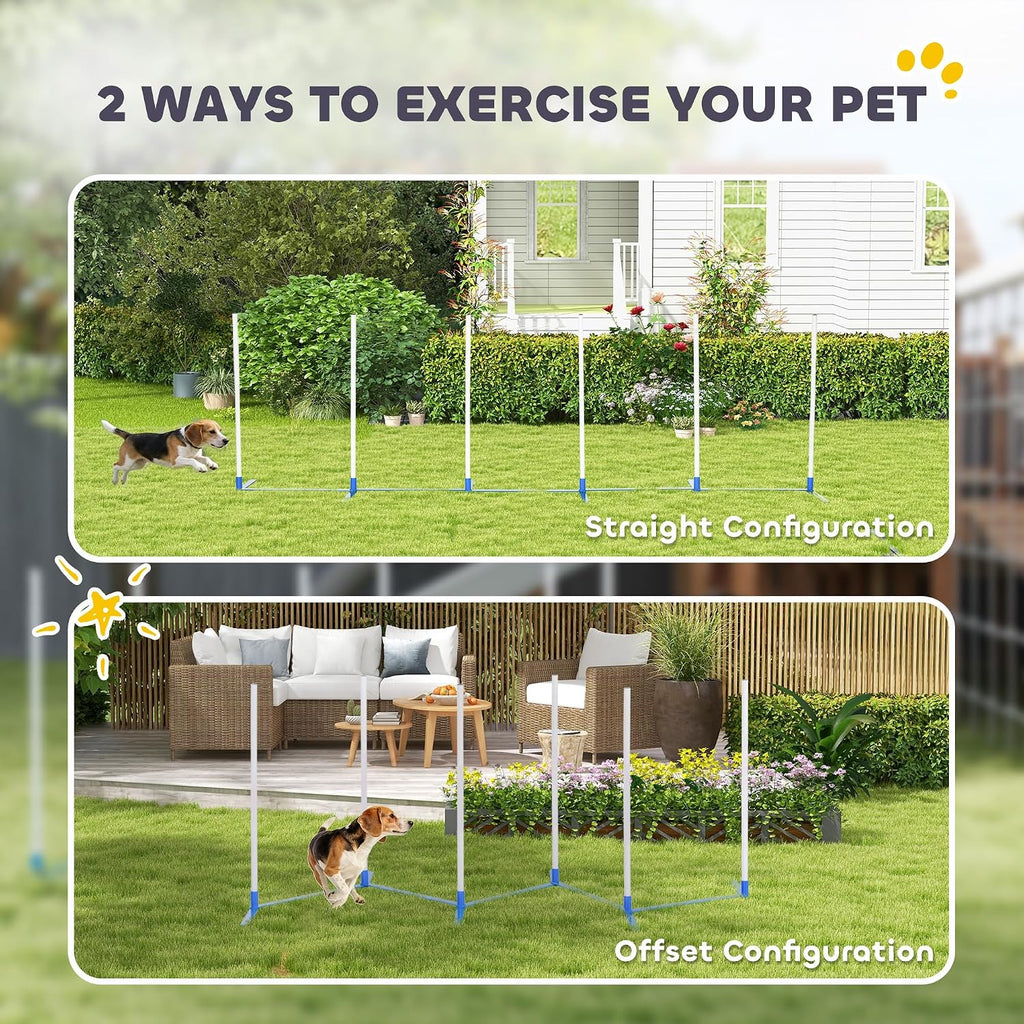 PawHut Dog Agility Training Equipment Set with Weave Poles Carry Bag White