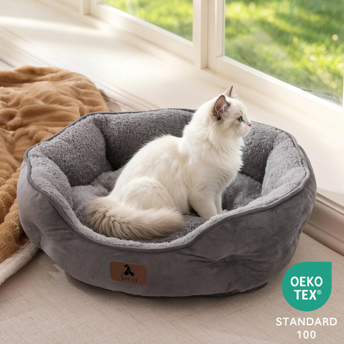 Asvin Small Dog Bed for Small Dogs, Cat Beds for Indoor Cats, Pet Bed for Puppy and Kitty, Extra Soft & Machine Washable with Anti-Slip & Water-Resistant Oxford Bottom, Grey, 20 inches