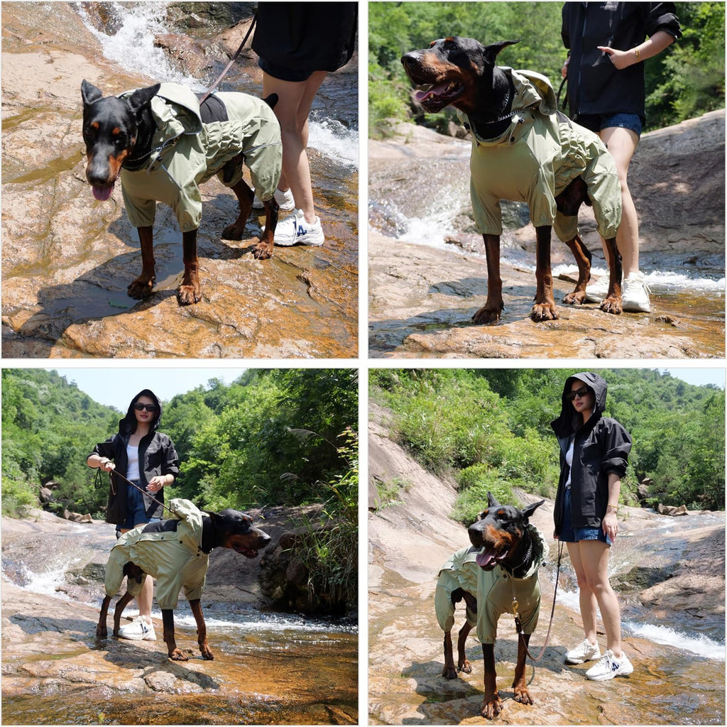 LOVELONGLONG Waterproof Dog Raincoat with Removable Hood – Outdoor Full Body Dog Jacket, Windproof Snowproof Shell Suit 