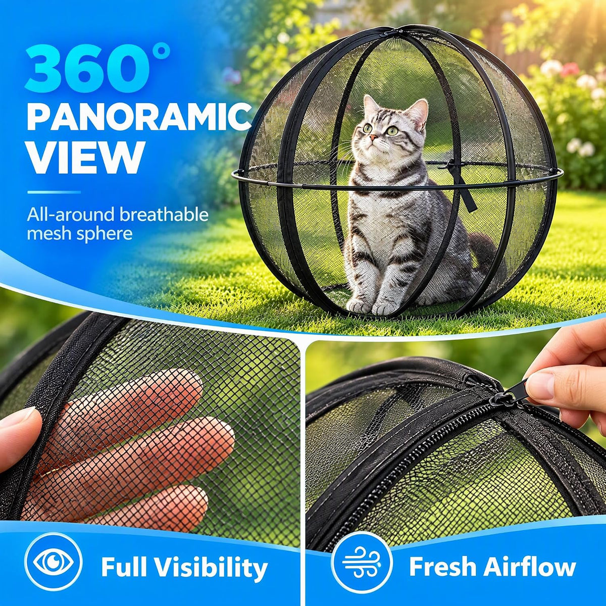27'' Cat Hamster Ball for Outside, 360° Pop Up Cat Outdoor Play Enclosure