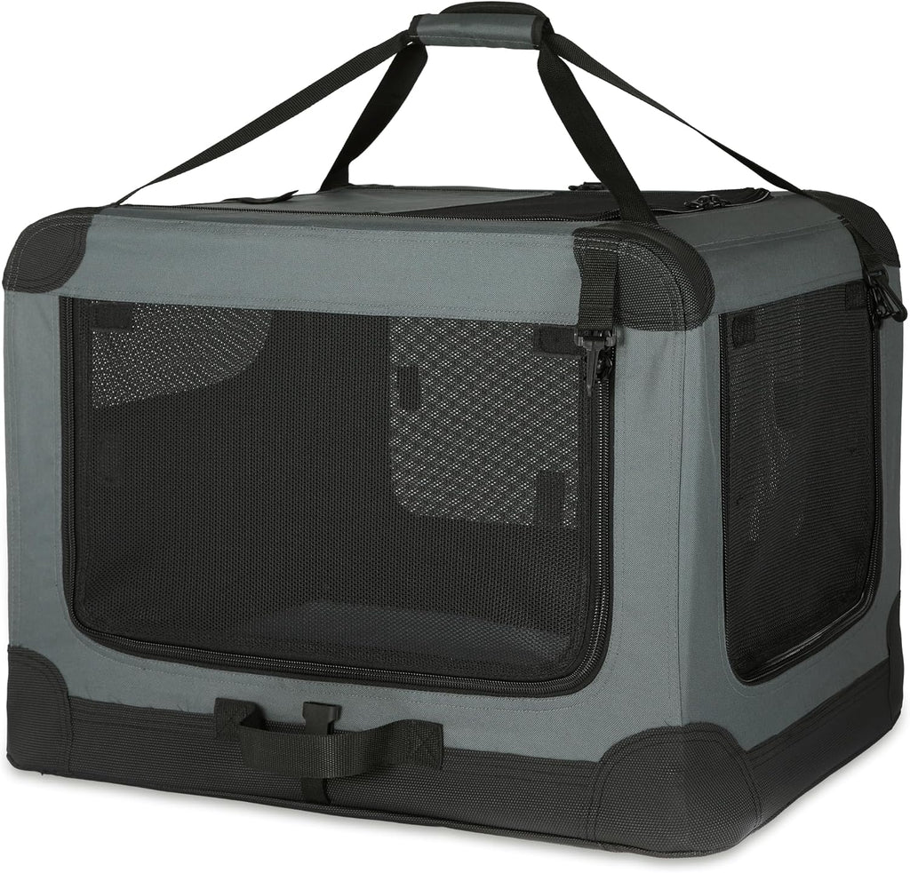 Amazon Basics Portable Folding Soft Dog Crate, Double Door, Collapsible Travel Kennel, Easy to Assemble, Medium, 29.92" 