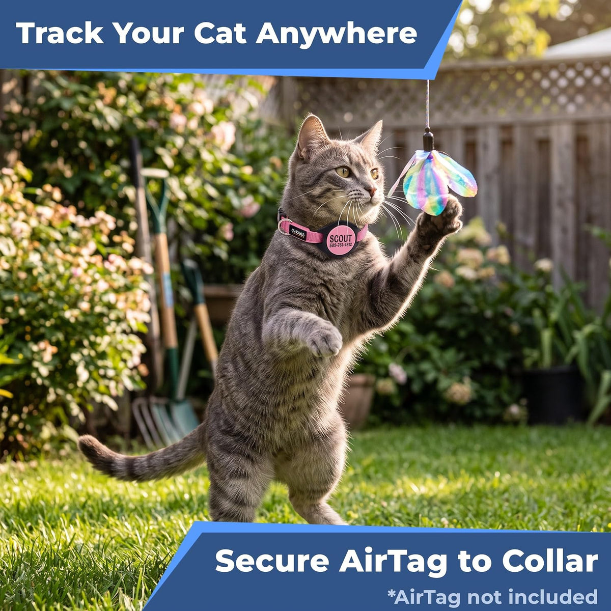 GoTags AirTag Cat Collar Personalized, Reflective Collar with AirTag Holder