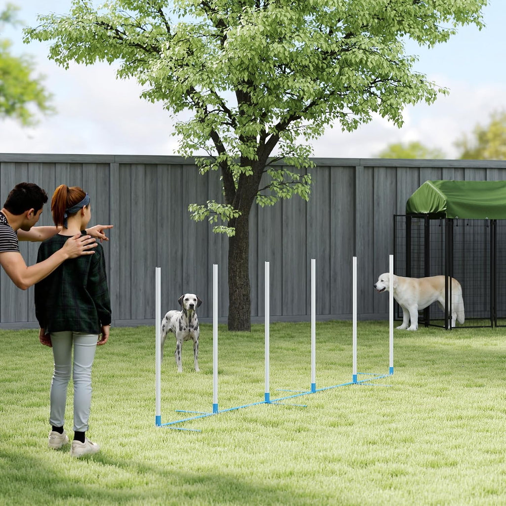 PawHut Dog Agility Training Equipment Set with Weave Poles Carry Bag White
