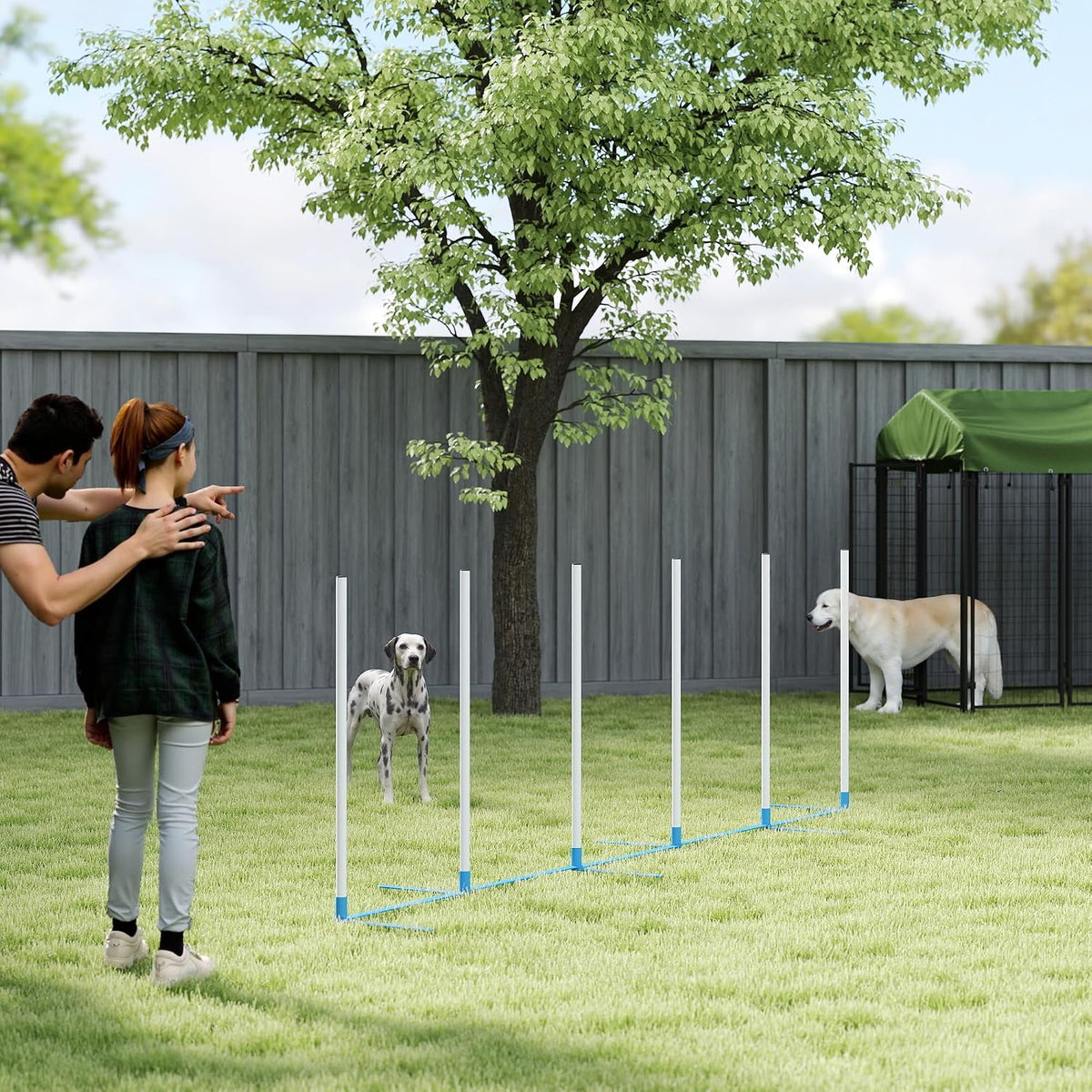 PawHut Dog Agility Training Equipment Set with Weave Poles Carry Bag White