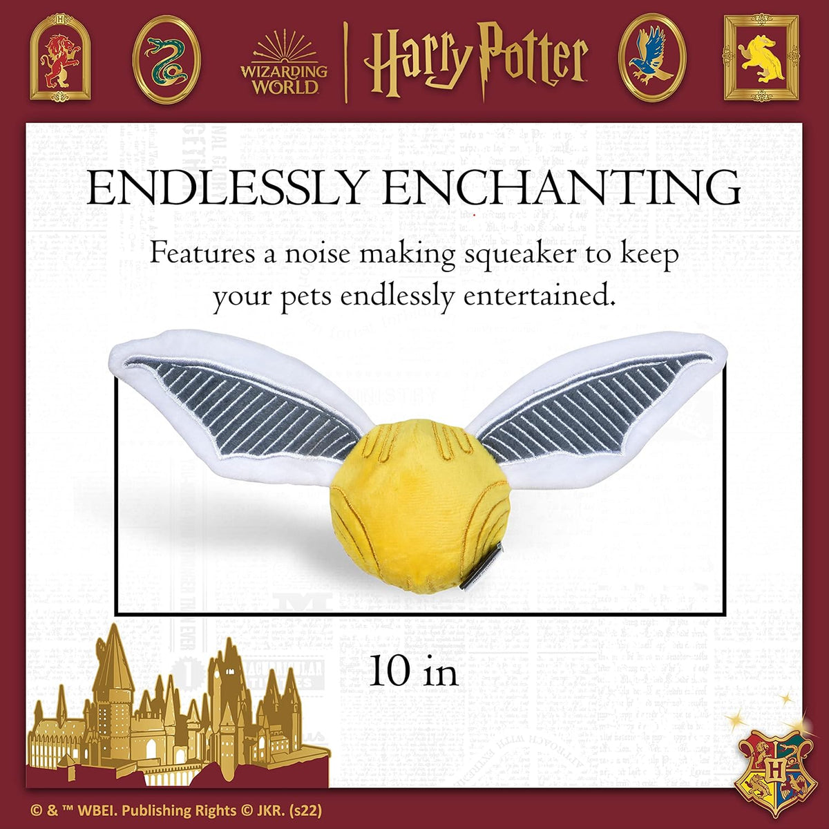 Harry Potter - Golden Snitch, Dog Toy, Plush Squeaker Toy, 11 Inch