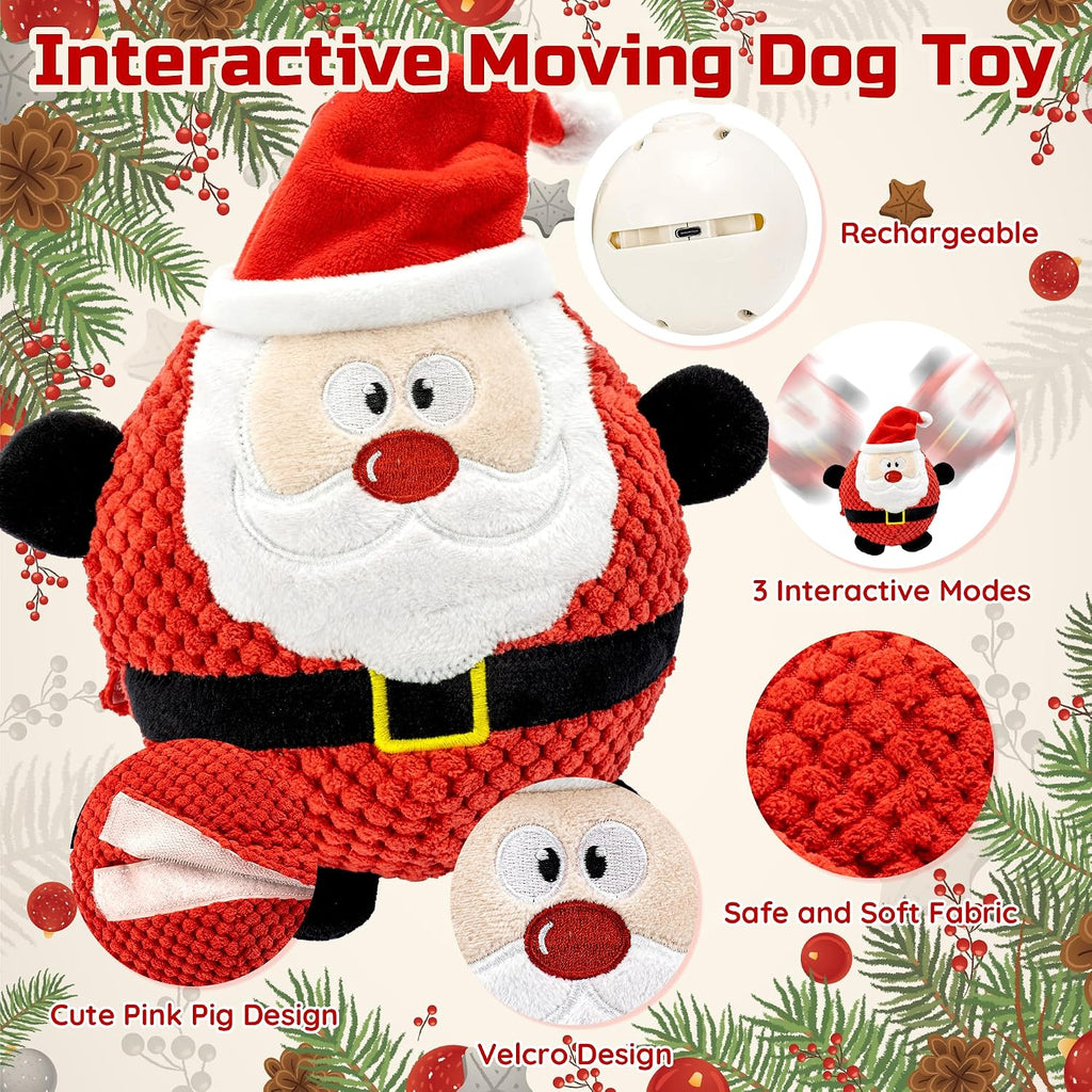Interactive Moving Christmas Dog Toy, Rechargeable Automatic Jumping Squeaky Puppy Toy with Recording & Music Modes, Sel