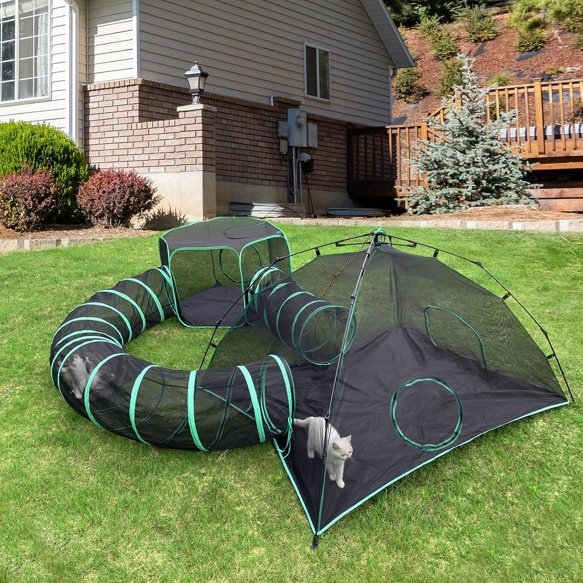 6-in-1 Cat Tent & Enclosure Outdoor, Foldable Playpen with Tunnels