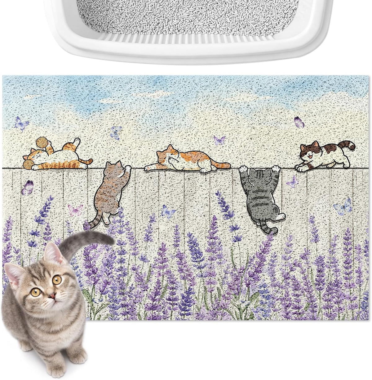 Cat Litter Mat, 24" x 16" Cute Litter Box Trapping Mat