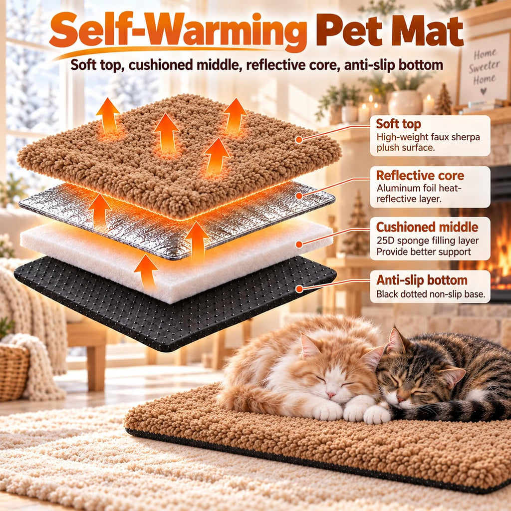 PatiencET Self Warming Cat Bed for Indoor Cats 14'' x 20'' - Cozy Fleece Heating Pad, Non-Electric Thermal Mat for Small