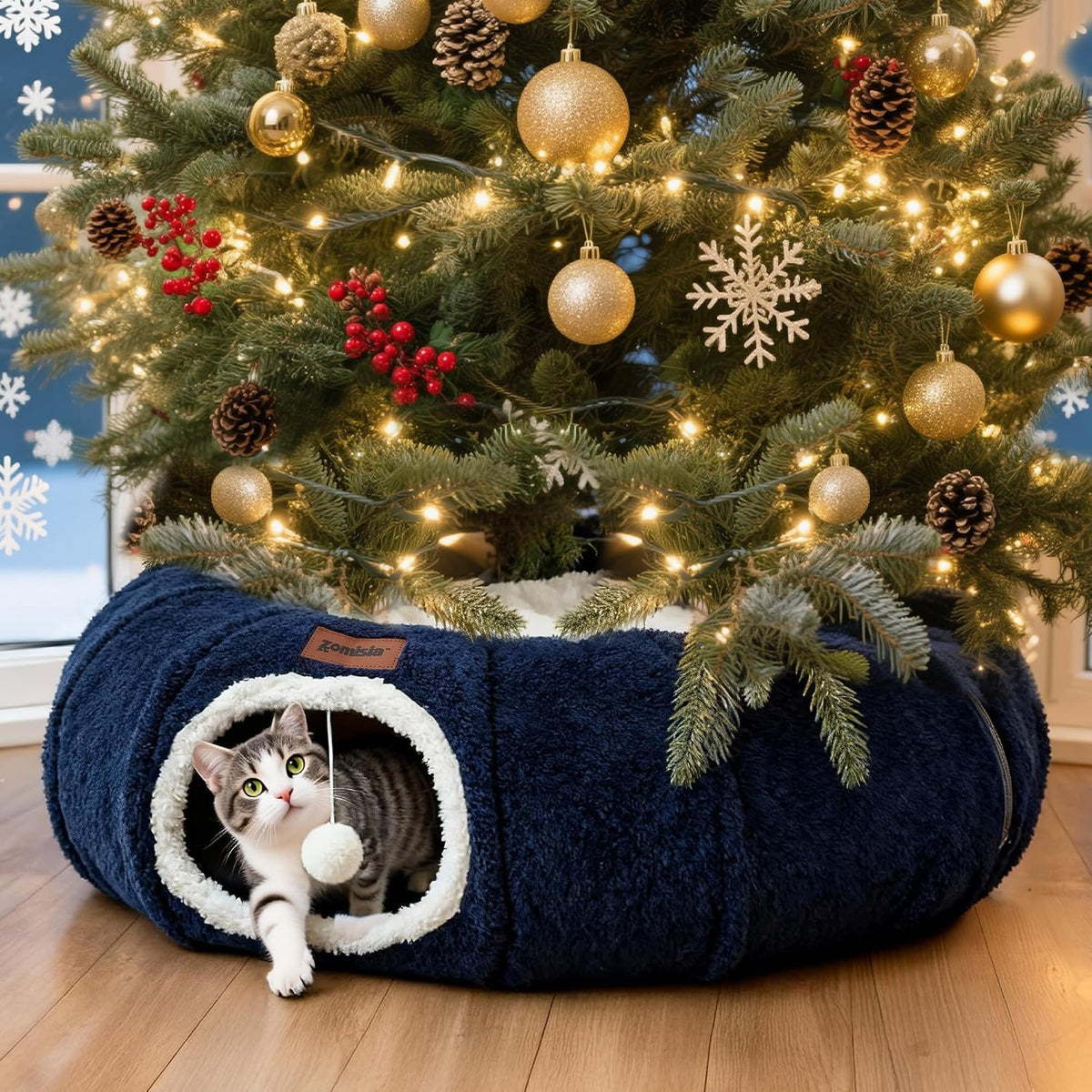 Cat Tunnel Bed for Indoor Cats, Cute Cat Donut Toy Tunnel for Small Large Cats, Peekaboo Pet Cave Play Tunnel Toys for K