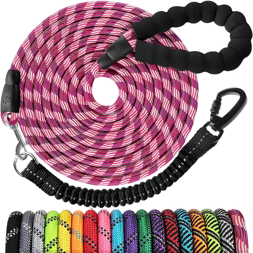 Long Dog Leash 10 FT: Heavy Duty Rope Leashes for Dogs Training with Swivel Lockable Hook Reflective Threads Bungee and 