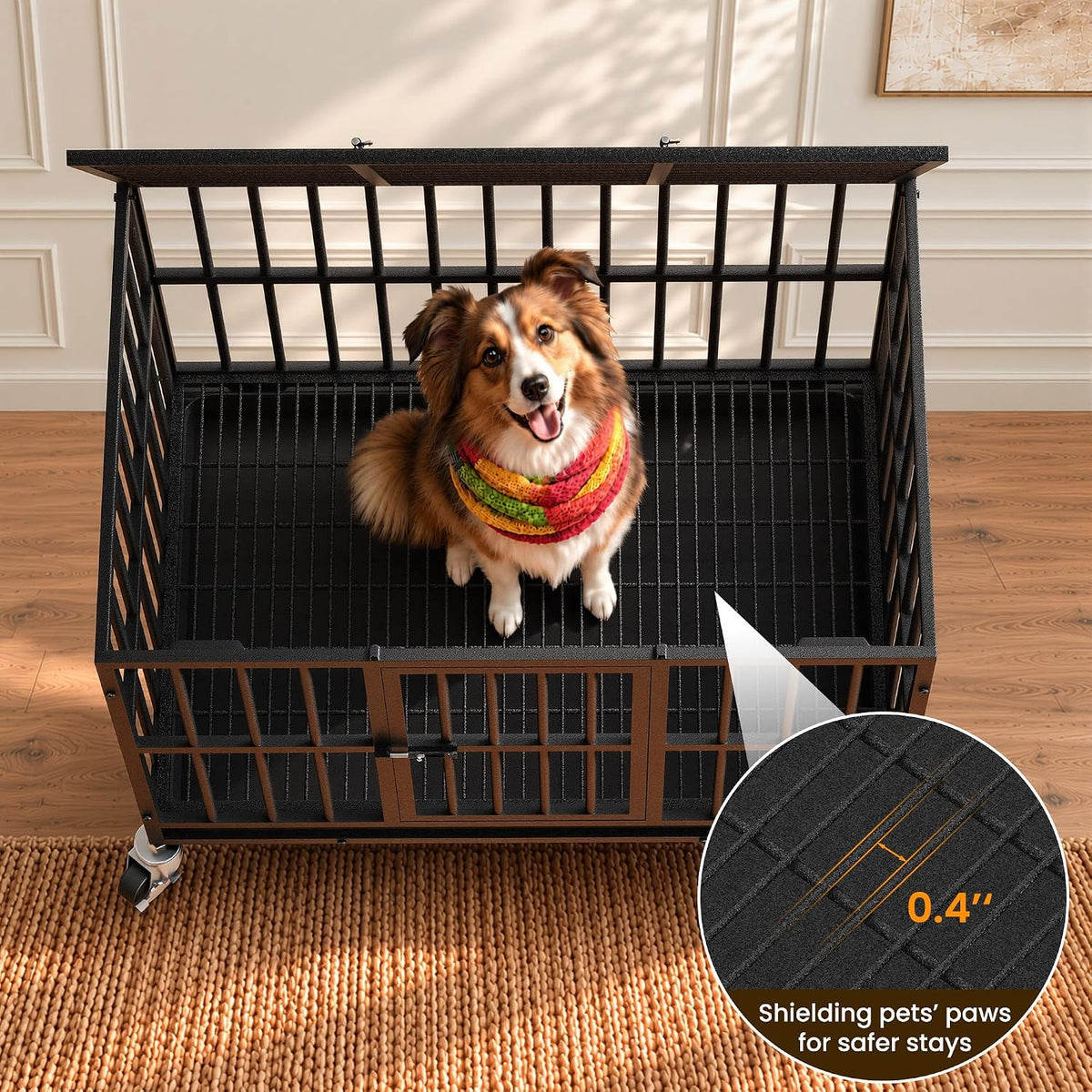 38 Inch Indestructible Dog Kennel,Heavy Duty Dog Crate for Large Dogs,Black