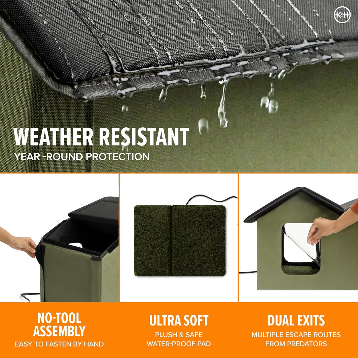 K&H Heated Cat House, Outdoor Extra-Wide Kitty House, Safety Listed, 20W
