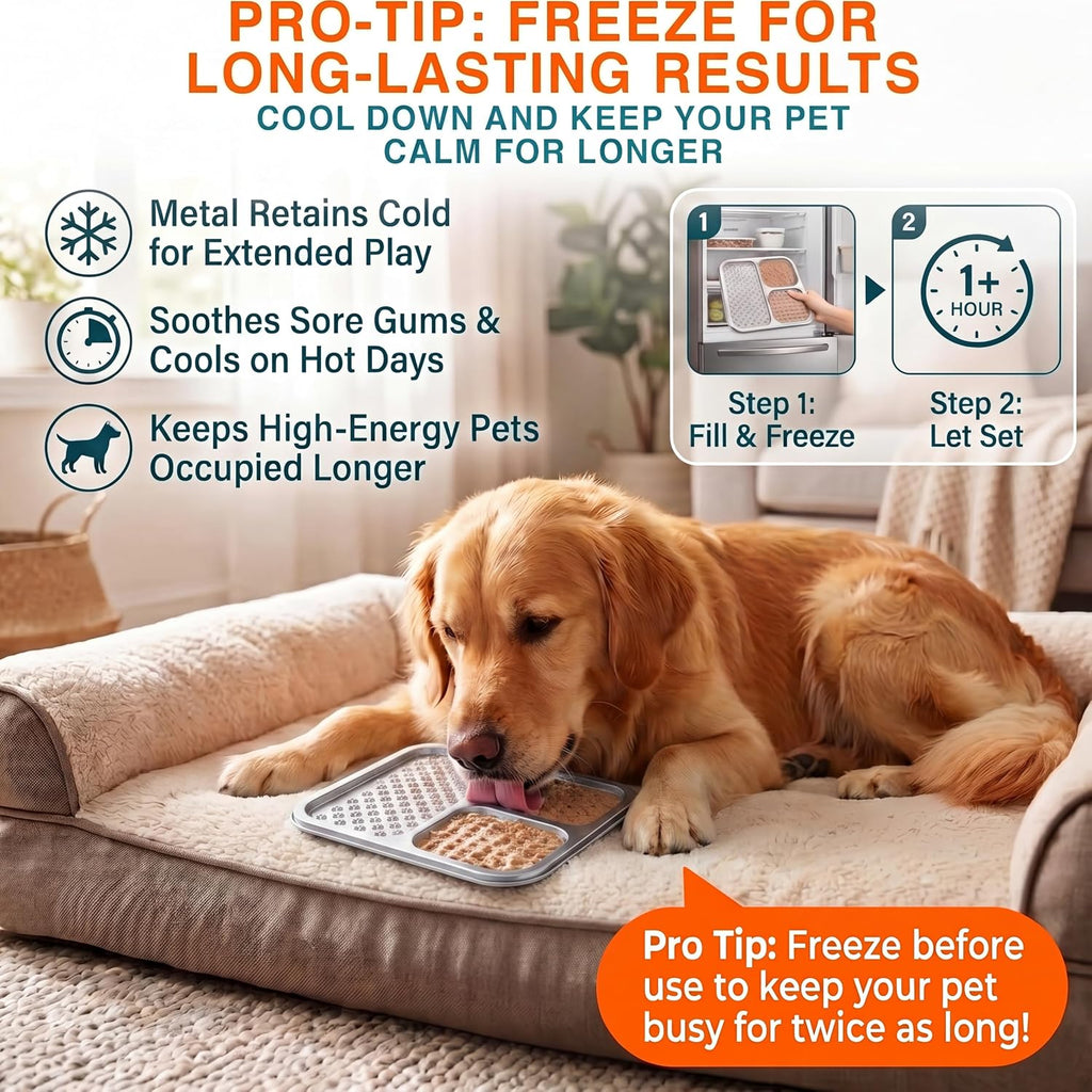 2 Pack - Stainless Steel Lick Mat for Dogs & Cats, Large Non-Slip Slow Feeder Pad with Suction Cups, Chew-Proof Dog Lick