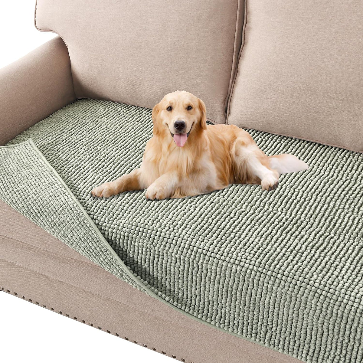 H.VERSAILTEX Plush Chenille Dog Bed Cover Thick Soft Sofa Cover for 3 Cushion Couch Anti Slip Couch Cover Furniture Prot