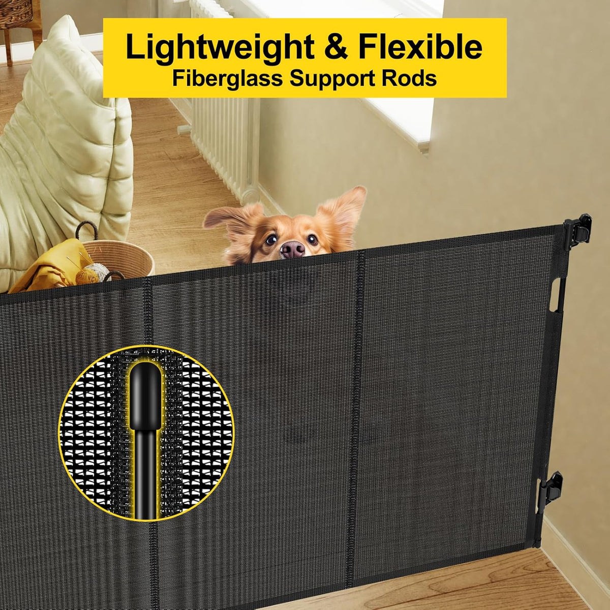 Reinforced 42" Extra Tall Retractable Baby Gates, Extends up to 60" Wide