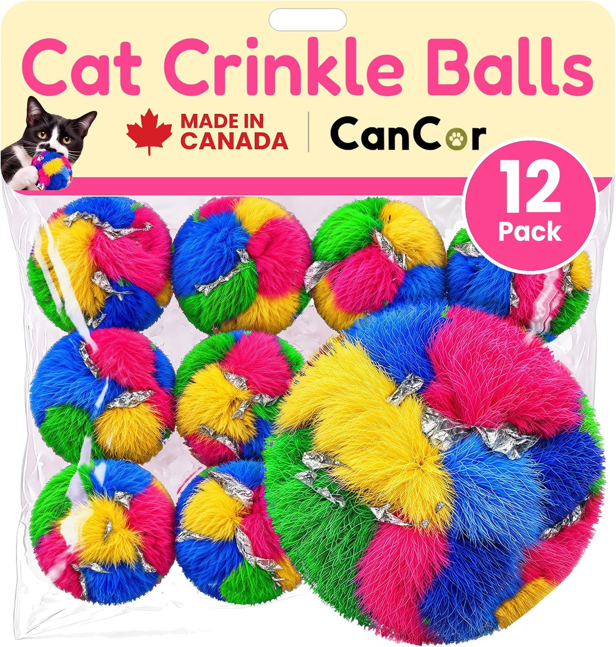 Crinkle Balls for Cats, Original 1.5 Inch, 4 Pack, Crinkle Cat Toy, CanCor