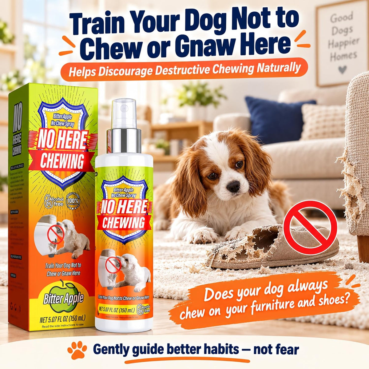 Bitter Apple Spray for Dogs – No Chew Spray to Stop Chewing, Licking & Biting, Natural Bitter Dog Training Spray, Anti C