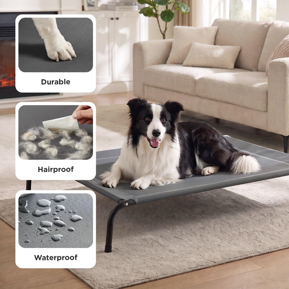 Bedsure Outdoor Elevated Cooling Dog Bed Large Sized Dog, 49in Grey